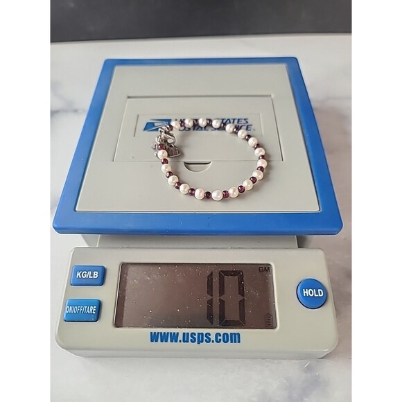 925 Sterling Silver Pearl & Garnet Beaded Bracelet With Heart & Amethyst Charms - Picture 10 of 10